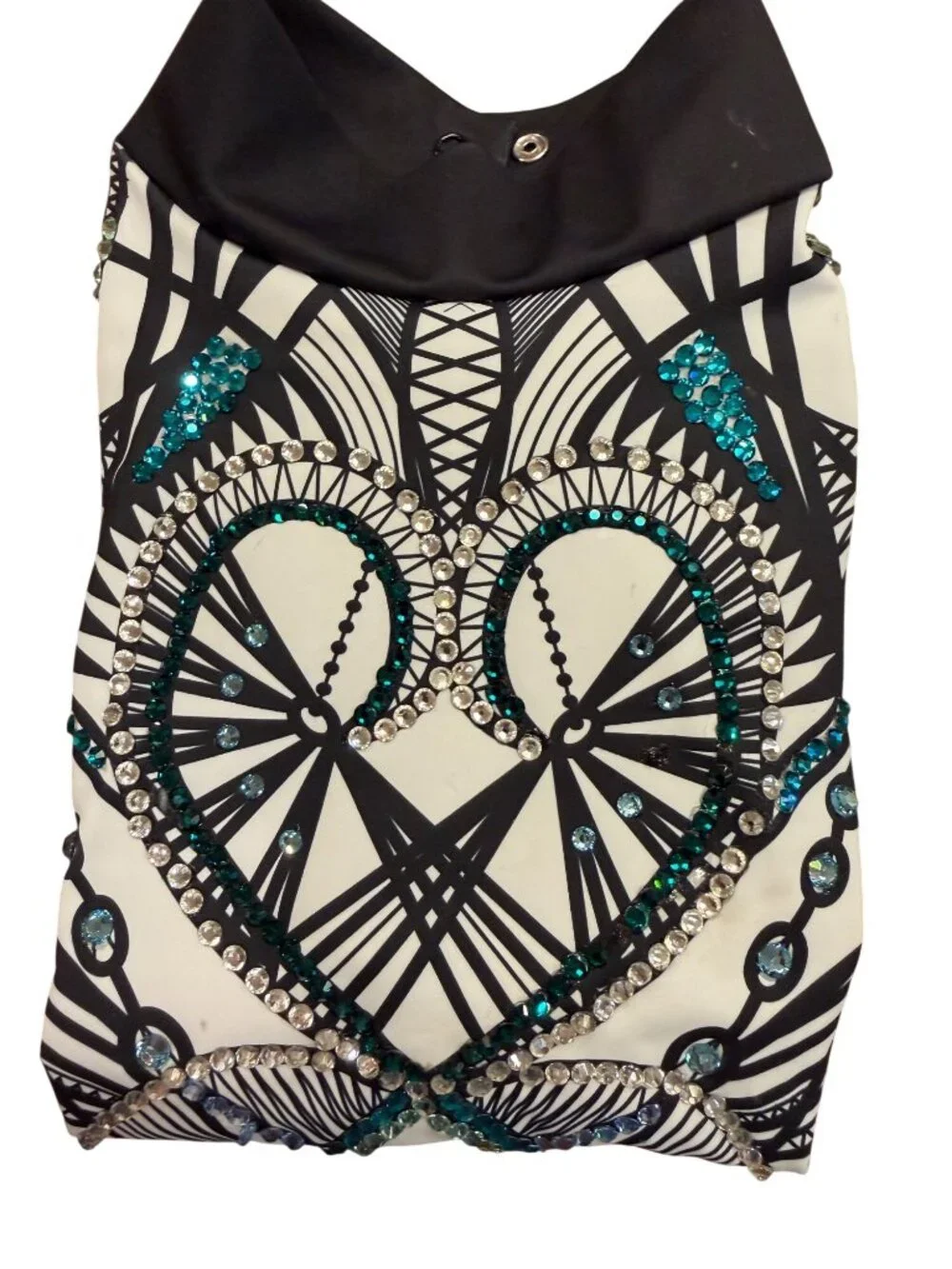 Balera Dance Leotard Child Large Black White Open Back Rhinestone Studded Costum
